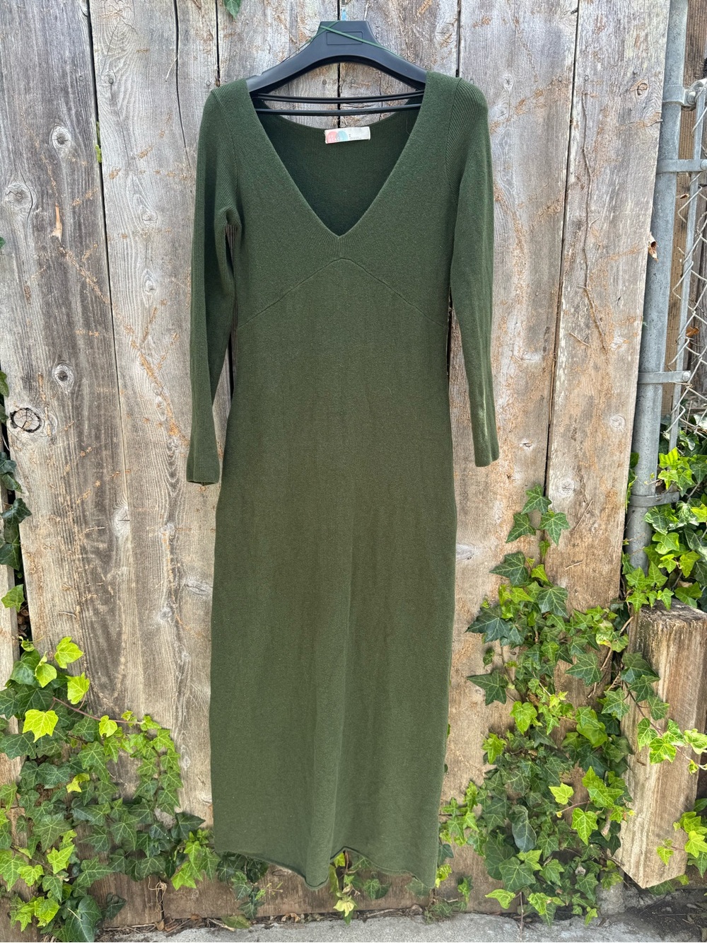 Free People Beach Olive Green V-Neck Long Sleeve Maxi Dress